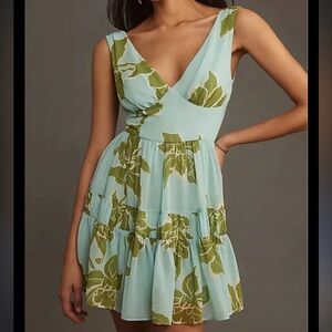Hutch Light Mint Floral Tiered Mini Dress
